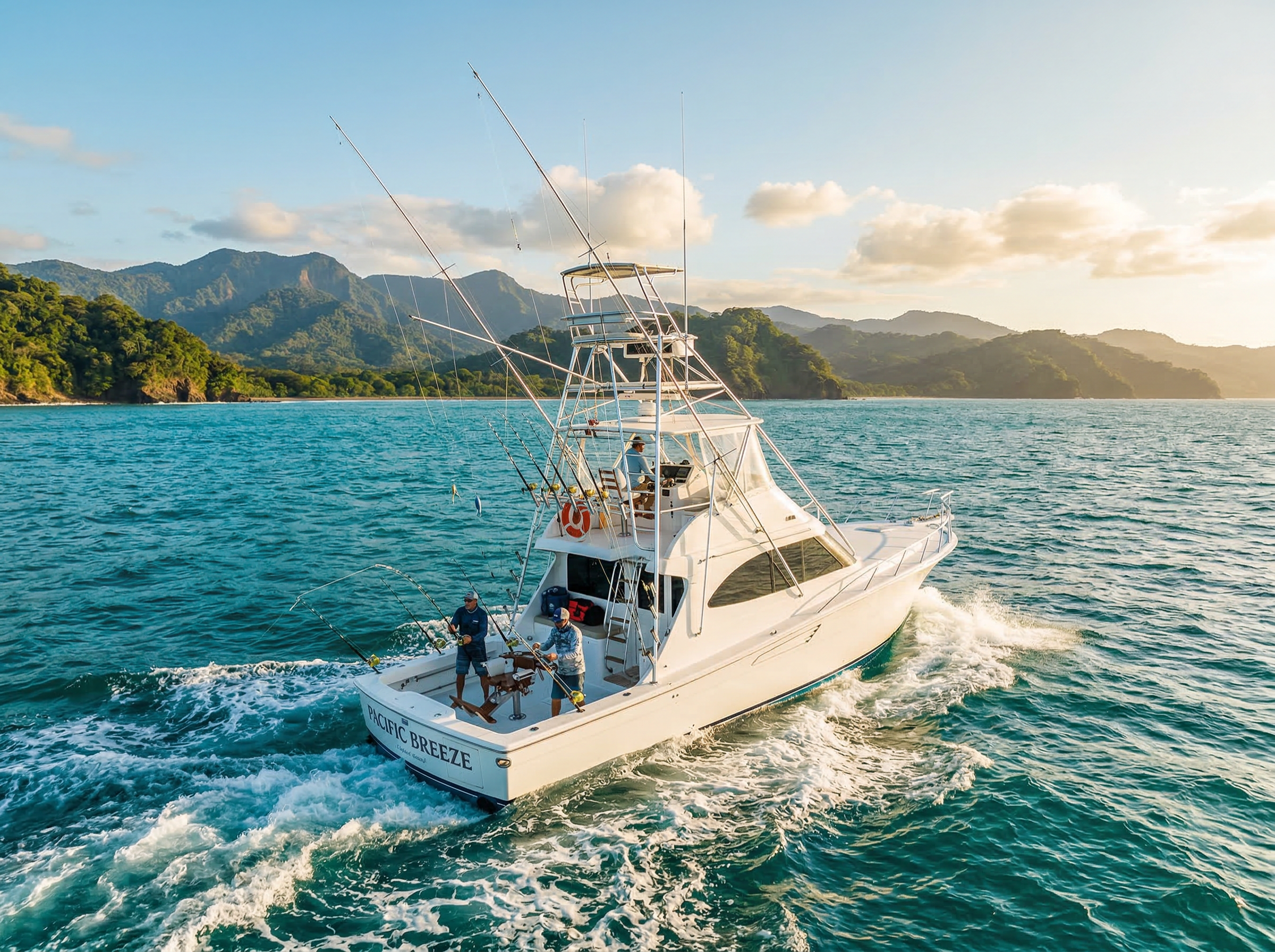 Sport fishing boat on turquoise waters of the Pacific coast, Costa Rica